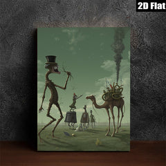 2D flat 1pc whimsical procession across surreal landscape modern farmhouse wall art living room decor bedroom statement piece gallery wrapped canvas print