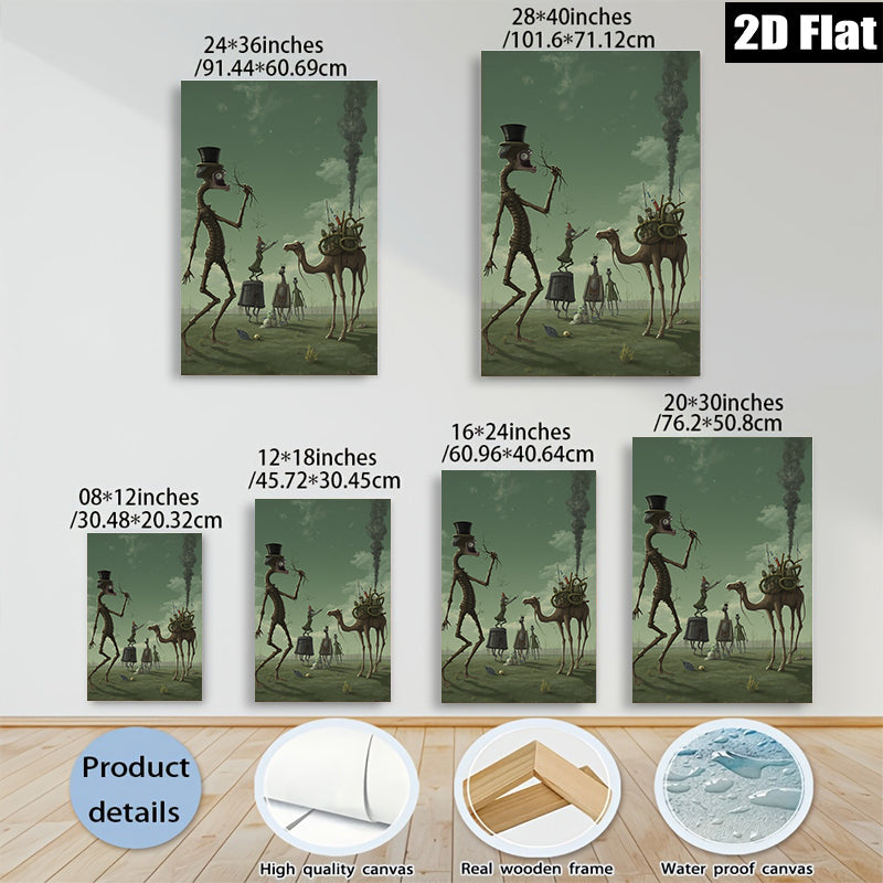 2D flat 1pc whimsical procession across surreal landscape modern farmhouse wall art living room decor bedroom statement piece gallery wrapped canvas print