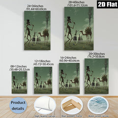2D flat 1pc whimsical procession across surreal landscape modern farmhouse wall art living room decor bedroom statement piece gallery wrapped canvas print