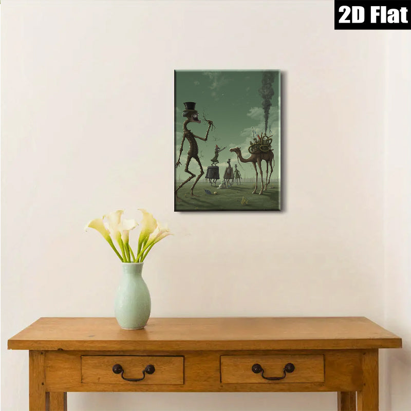 2D flat 1pc whimsical procession across surreal landscape modern farmhouse wall art living room decor bedroom statement piece gallery wrapped canvas print