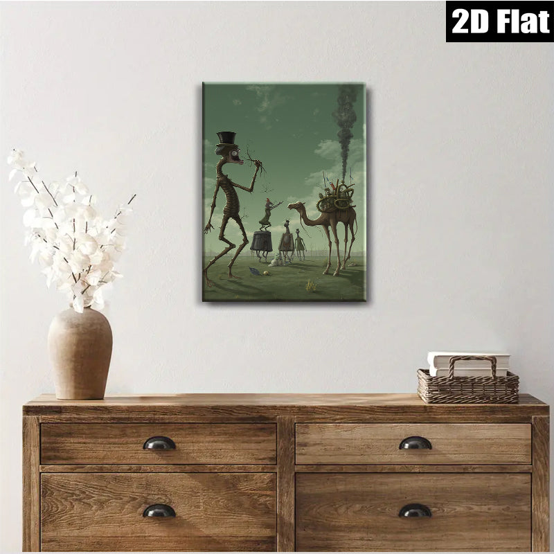 2D flat 1pc whimsical procession across surreal landscape modern farmhouse wall art living room decor bedroom statement piece gallery wrapped canvas print