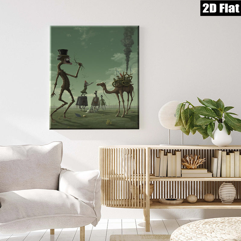 2D flat 1pc whimsical procession across surreal landscape modern farmhouse wall art living room decor bedroom statement piece gallery wrapped canvas print