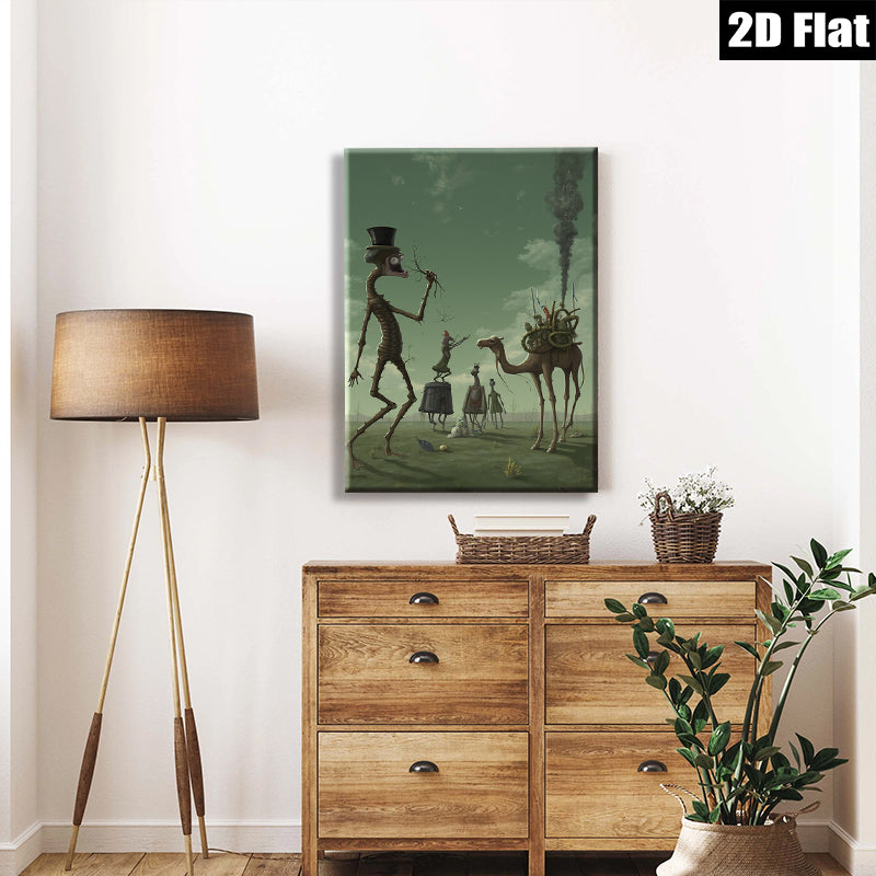 2D flat 1pc whimsical procession across surreal landscape modern farmhouse wall art living room decor bedroom statement piece gallery wrapped canvas print