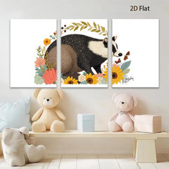 2D flat 1pc whimsical raccoon floral botanical wall art prints farmhouse living room bedroom decor gallery wrapped canvas modern rustic cozy aesthetic