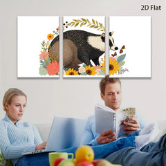 2D flat 1pc whimsical raccoon floral botanical wall art prints farmhouse living room bedroom decor gallery wrapped canvas modern rustic cozy aesthetic