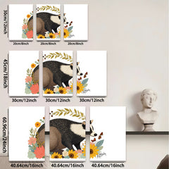 2D flat 1pc whimsical raccoon floral botanical wall art prints farmhouse living room bedroom decor gallery wrapped canvas modern rustic cozy aesthetic