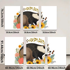 2D flat 1pc whimsical raccoon floral botanical wall art prints farmhouse living room bedroom decor gallery wrapped canvas modern rustic cozy aesthetic