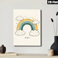 2D flat 1pc whimsical rainbow clouds wall art decor for kids bedroom nursery playroom modern farmhouse aesthetic gallery wrapped canvas prints inspirational gifts