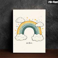 2D flat 1pc whimsical rainbow clouds wall art decor for kids bedroom nursery playroom modern farmhouse aesthetic gallery wrapped canvas prints inspirational gifts