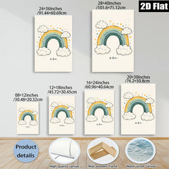 2D flat 1pc whimsical rainbow clouds wall art decor for kids bedroom nursery playroom modern farmhouse aesthetic gallery wrapped canvas prints inspirational gifts