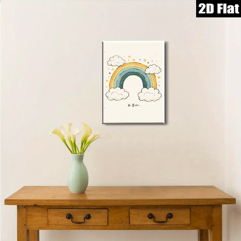 2D flat 1pc whimsical rainbow clouds wall art decor for kids bedroom nursery playroom modern farmhouse aesthetic gallery wrapped canvas prints inspirational gifts