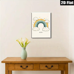 2D flat 1pc whimsical rainbow clouds wall art decor for kids bedroom nursery playroom modern farmhouse aesthetic gallery wrapped canvas prints inspirational gifts