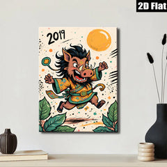 2D flat 1pc whimsical samurai pig illustration wall decor for living room bedroom farmhouse style modern art prints cozy vibes gallery wrapped canvas