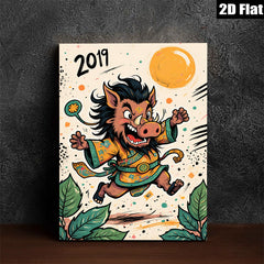 2D flat 1pc whimsical samurai pig illustration wall decor for living room bedroom farmhouse style modern art prints cozy vibes gallery wrapped canvas