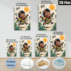 2D flat 1pc whimsical samurai pig illustration wall decor for living room bedroom farmhouse style modern art prints cozy vibes gallery wrapped canvas