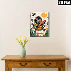 2D flat 1pc whimsical samurai pig illustration wall decor for living room bedroom farmhouse style modern art prints cozy vibes gallery wrapped canvas