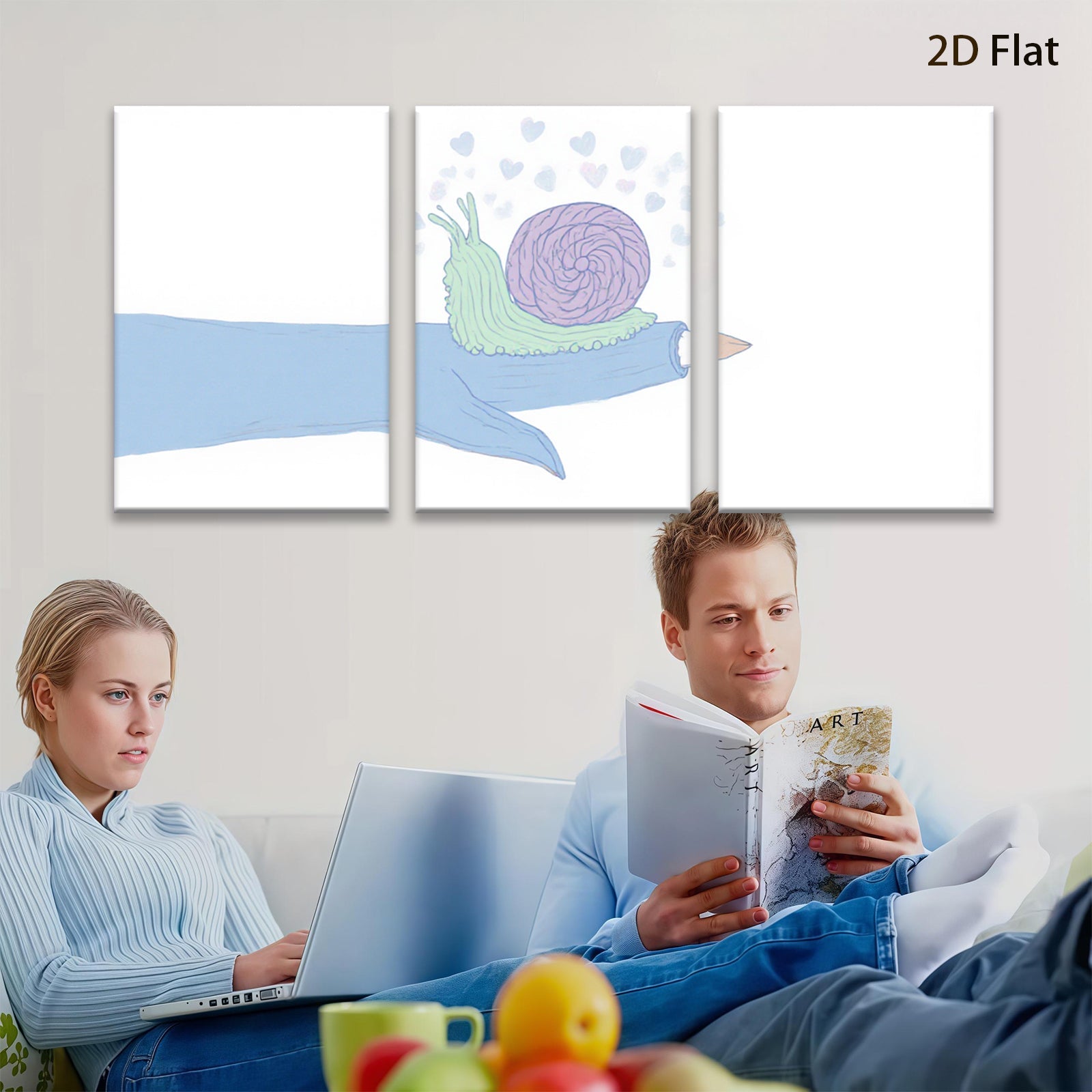 2D flat 1pc whimsical snail resting on finger botanical wall art bedroom living room decor farmhouse style modern minimalist gallery wrapped canvas print