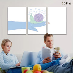 2D flat 1pc whimsical snail resting on finger botanical wall art bedroom living room decor farmhouse style modern minimalist gallery wrapped canvas print