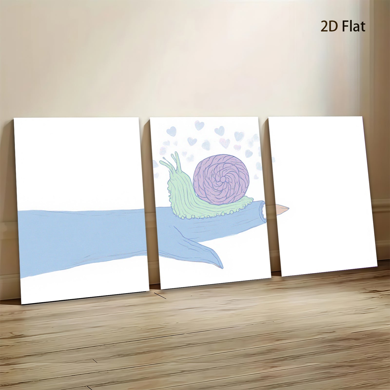 2D flat 1pc whimsical snail resting on finger botanical wall art bedroom living room decor farmhouse style modern minimalist gallery wrapped canvas print