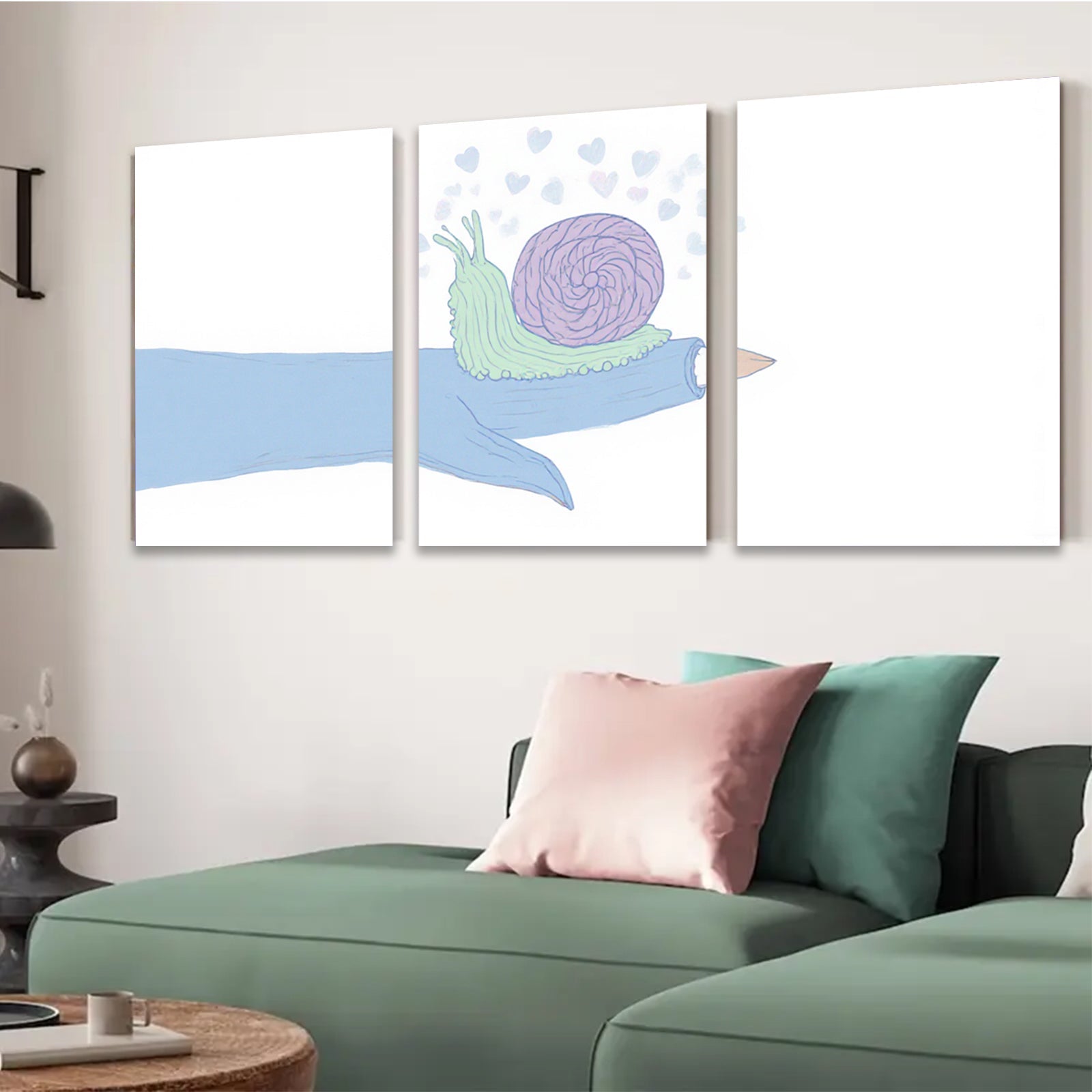 2D flat 1pc whimsical snail resting on finger botanical wall art bedroom living room decor farmhouse style modern minimalist gallery wrapped canvas print