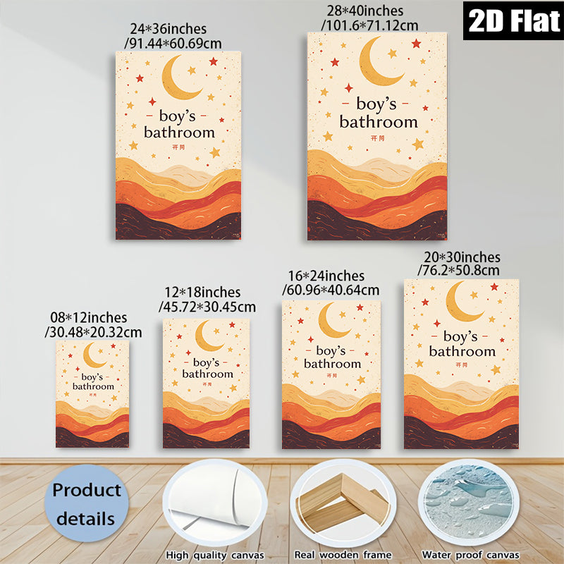 2D flat 1pc whimsical starry night sky wall art canvas prints for boys bedroom nursery playroom decor modern farmhouse gallery wrapped timeless statement piece