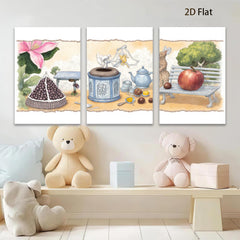 2D flat 1pc whimsical still life featuring fruit flowers pastoral scene farmhouse wall decor living room bedroom kitchen art