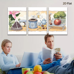 2D flat 1pc whimsical still life featuring fruit flowers pastoral scene farmhouse wall decor living room bedroom kitchen art