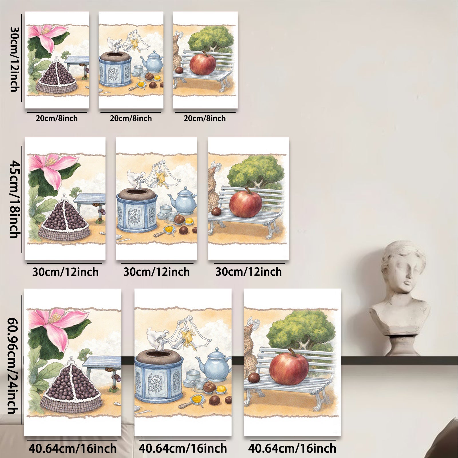 2D flat 1pc whimsical still life featuring fruit flowers pastoral scene farmhouse wall decor living room bedroom kitchen art