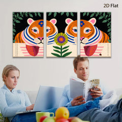 2D flat 1pc whimsical tiger floral botanical wall art prints farmhouse living room bedroom decor gallery wrapped canvas modern minimalist