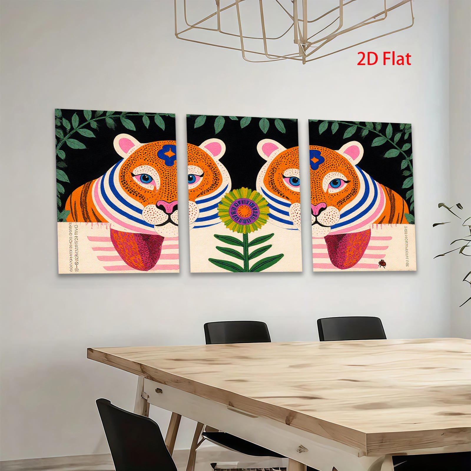 2D flat 1pc whimsical tiger floral botanical wall art prints farmhouse living room bedroom decor gallery wrapped canvas modern minimalist