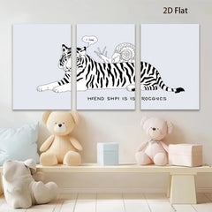 2D flat 1pc whimsical tiger snail friendship playful wall art canvas prints for living room bedroom home decor gallery wrapped modern farmhouse style