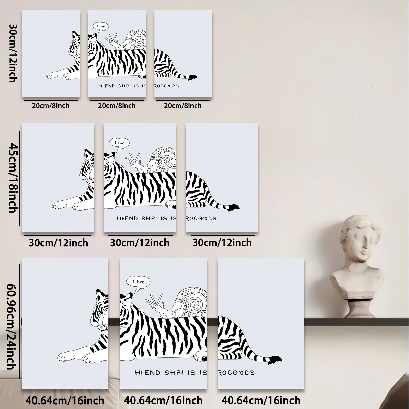 2D flat 1pc whimsical tiger snail friendship playful wall art canvas prints for living room bedroom home decor gallery wrapped modern farmhouse style