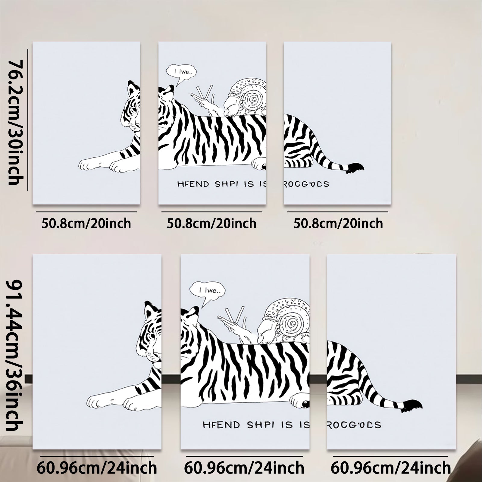 2D flat 1pc whimsical tiger snail friendship playful wall art canvas prints for living room bedroom home decor gallery wrapped modern farmhouse style