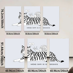 2D flat 1pc whimsical tiger snail friendship playful wall art canvas prints for living room bedroom home decor gallery wrapped modern farmhouse style