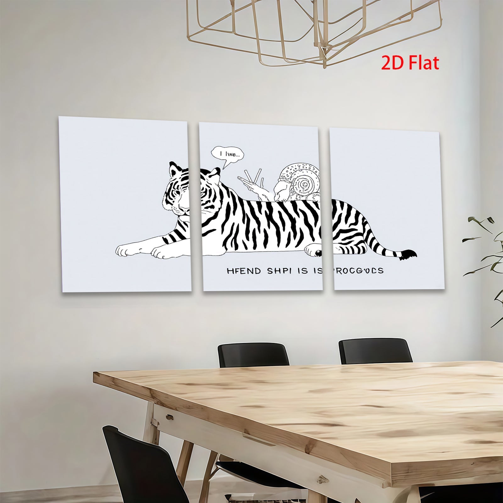 2D flat 1pc whimsical tiger snail friendship playful wall art canvas prints for living room bedroom home decor gallery wrapped modern farmhouse style