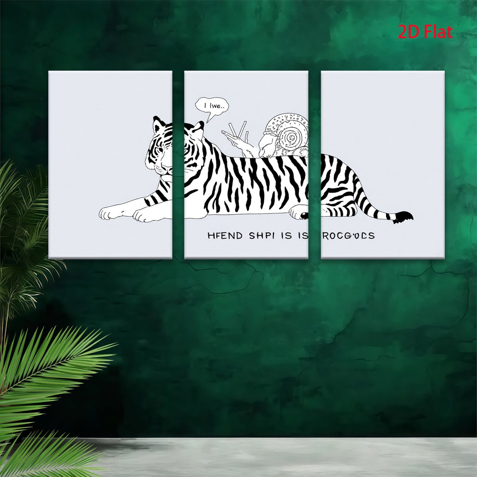 2D flat 1pc whimsical tiger snail friendship playful wall art canvas prints for living room bedroom home decor gallery wrapped modern farmhouse style