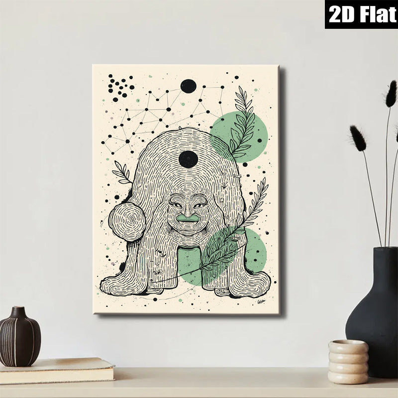 2D flat 1pc whimsical tree spirit folk art print botanical wall decor living room bedroom gallery wrapped canvas modern farmhouse style