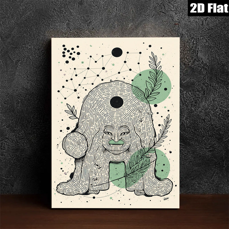 2D flat 1pc whimsical tree spirit folk art print botanical wall decor living room bedroom gallery wrapped canvas modern farmhouse style