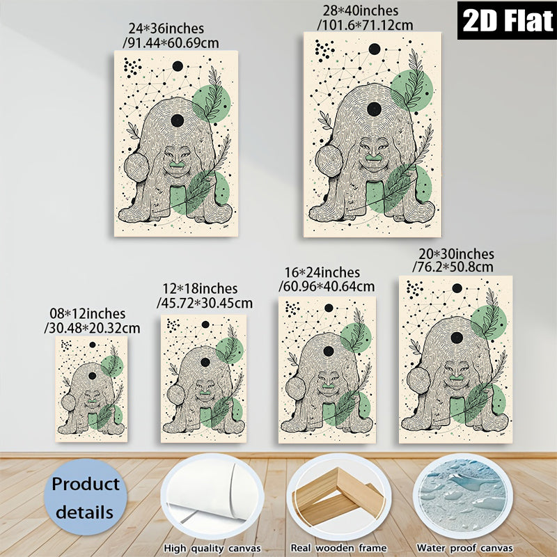 2D flat 1pc whimsical tree spirit folk art print botanical wall decor living room bedroom gallery wrapped canvas modern farmhouse style