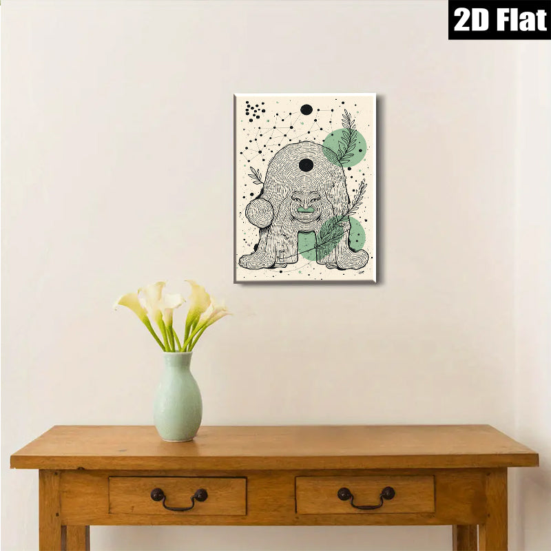 2D flat 1pc whimsical tree spirit folk art print botanical wall decor living room bedroom gallery wrapped canvas modern farmhouse style