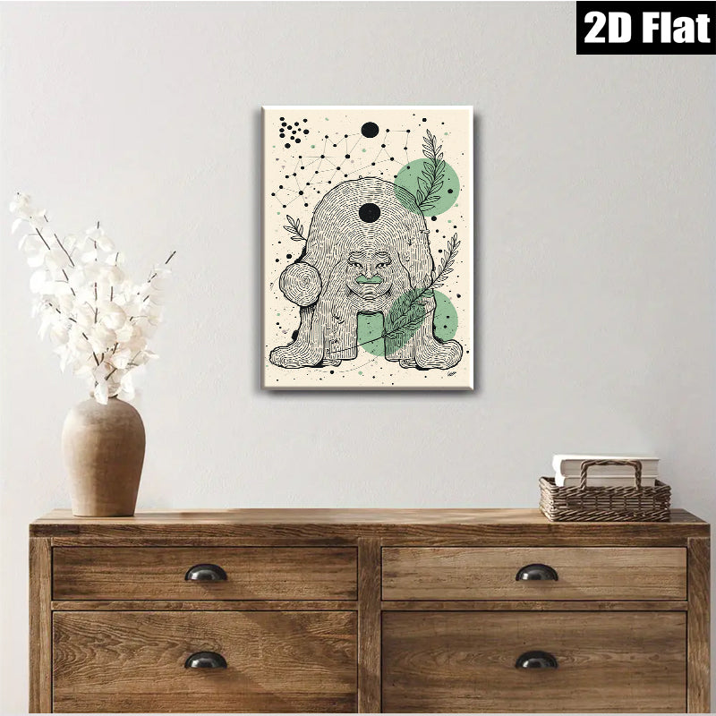 2D flat 1pc whimsical tree spirit folk art print botanical wall decor living room bedroom gallery wrapped canvas modern farmhouse style