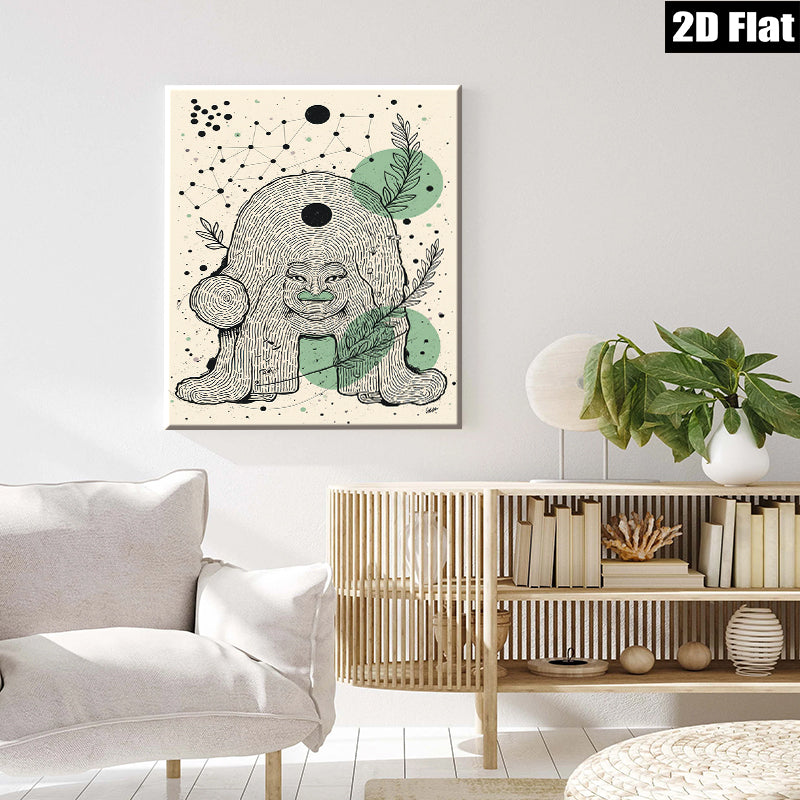 2D flat 1pc whimsical tree spirit folk art print botanical wall decor living room bedroom gallery wrapped canvas modern farmhouse style