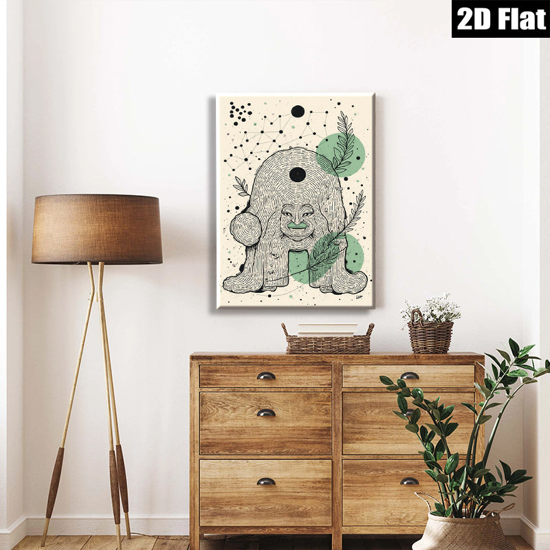 2D flat 1pc whimsical tree spirit folk art print botanical wall decor living room bedroom gallery wrapped canvas modern farmhouse style