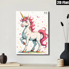 2D flat 1pc whimsical unicorn portrait vibrant kids room nursery playroom decor gallery wrapped canvas wall art modern farmhouse style