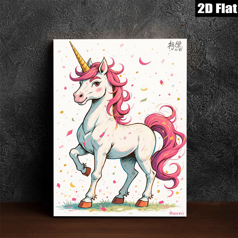 2D flat 1pc whimsical unicorn portrait vibrant kids room nursery playroom decor gallery wrapped canvas wall art modern farmhouse style