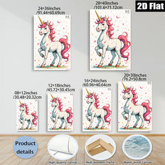 2D flat 1pc whimsical unicorn portrait vibrant kids room nursery playroom decor gallery wrapped canvas wall art modern farmhouse style