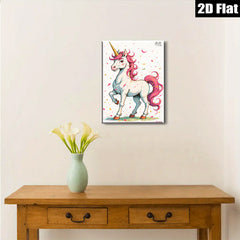 2D flat 1pc whimsical unicorn portrait vibrant kids room nursery playroom decor gallery wrapped canvas wall art modern farmhouse style