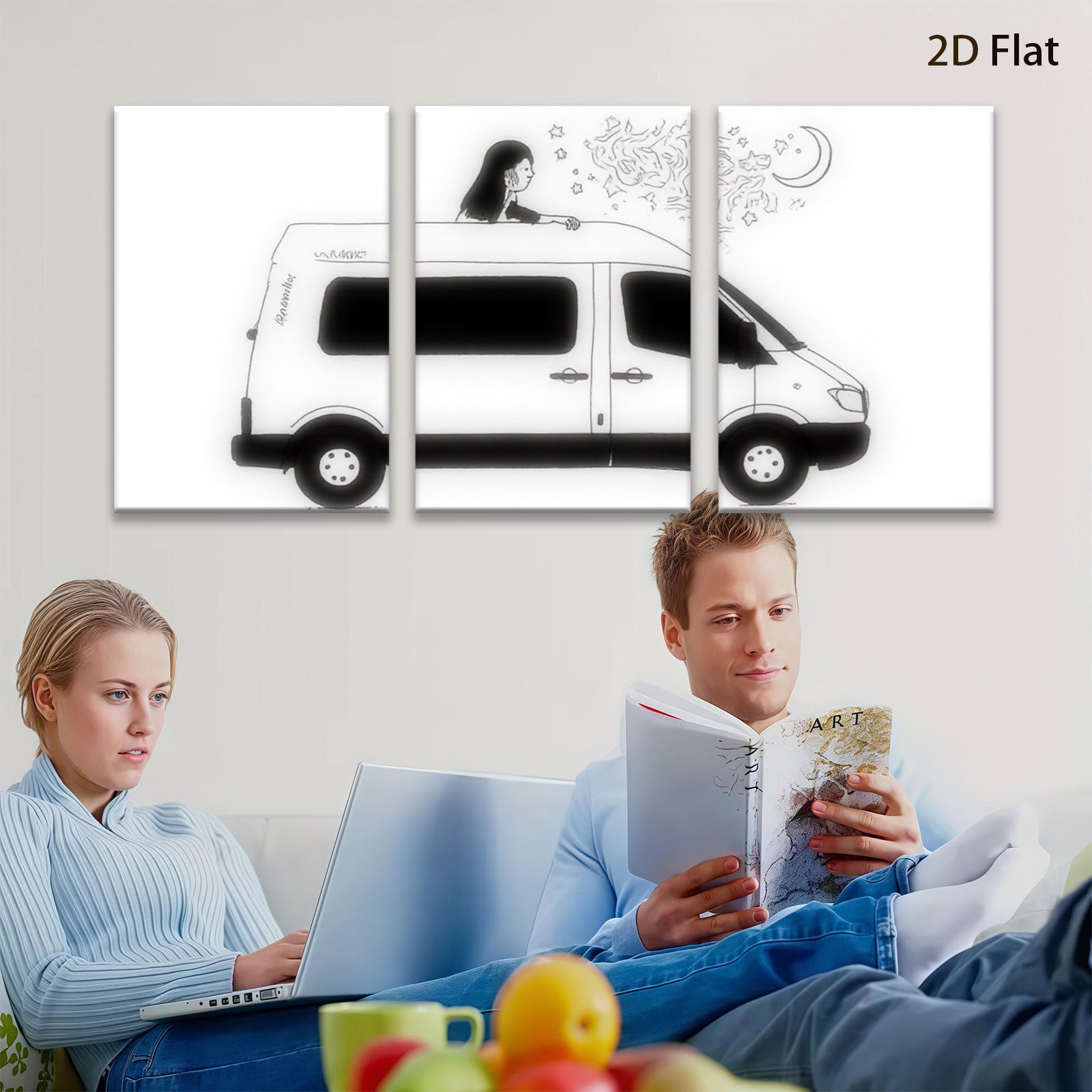 2D flat 1pc whimsical van life road trip adventure bedroom living room gallery wall decor farmhouse modern minimalist aesthetic