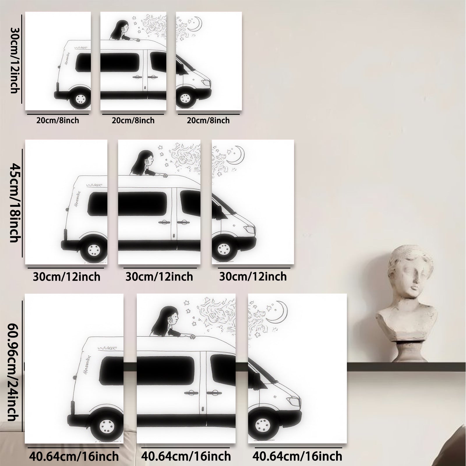 2D flat 1pc whimsical van life road trip adventure bedroom living room gallery wall decor farmhouse modern minimalist aesthetic