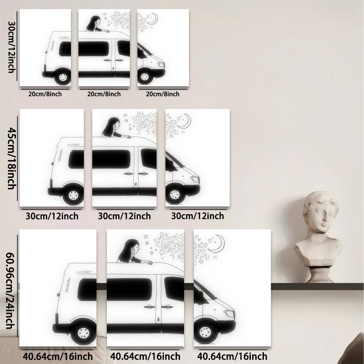 2D flat 1pc whimsical van life road trip adventure bedroom living room gallery wall decor farmhouse modern minimalist aesthetic